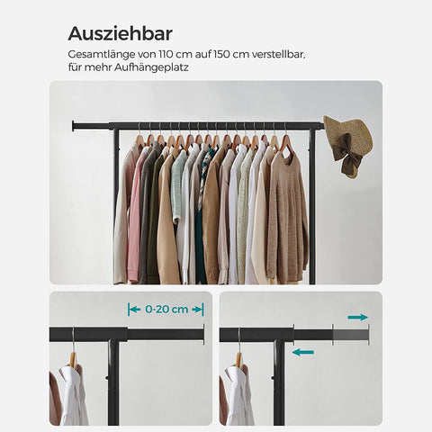 Rootz Clothes Rack on Wheels - Garment Rack - Rolling Rack - High Load Capacity - 45cm x (110-150)cm x 160cm