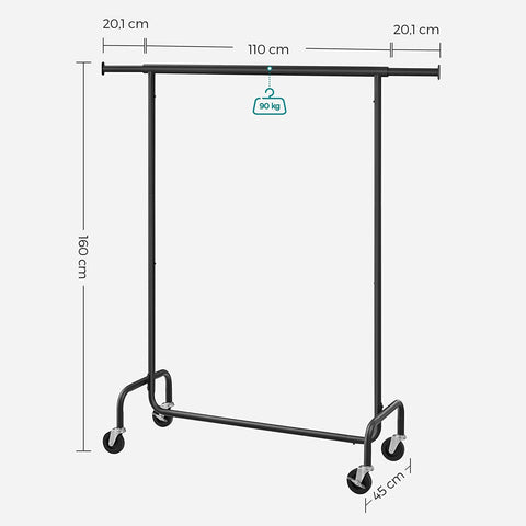 Rootz Clothes Rack on Wheels - Garment Rack - Rolling Rack - High Load Capacity - 45cm x (110-150)cm x 160cm