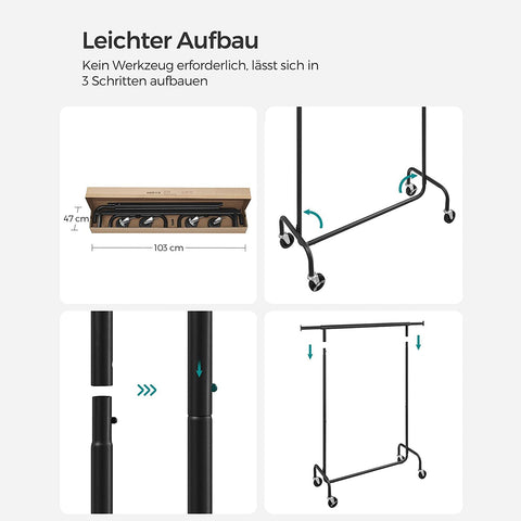 Rootz Clothes Rack on Wheels - Garment Rack - Rolling Rack - High Load Capacity - 45cm x (110-150)cm x 160cm