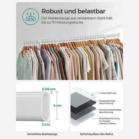 Rootz Clothes Rack - Garment Rack - Clothing Organizer - Extendable Rail - Matte White - Steel - 45 x (110-150) x 160 cm
