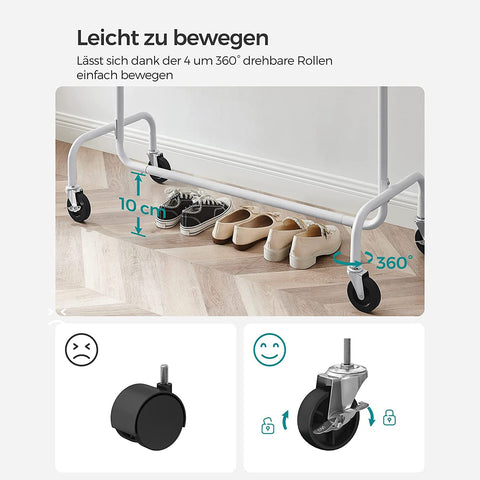 Rootz Clothes Rack - Garment Rack - Clothing Organizer - Extendable Rail - Matte White - Steel - 45 x (110-150) x 160 cm