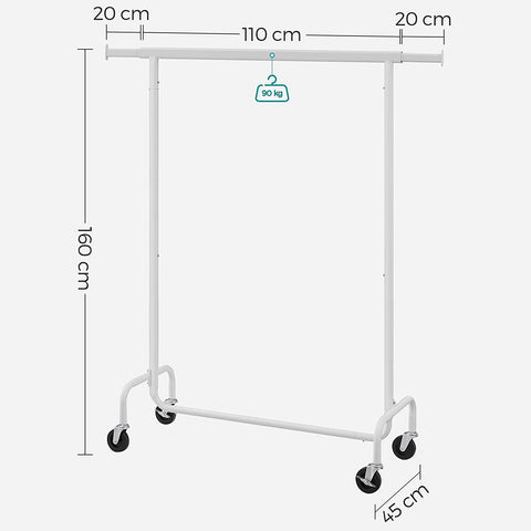 Rootz Clothes Rack - Garment Rack - Clothing Organizer - Extendable Rail - Matte White - Steel - 45 x (110-150) x 160 cm