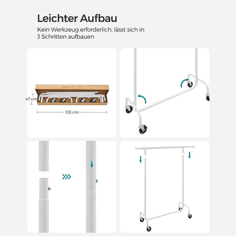 Rootz Clothes Rack - Garment Rack - Clothing Organizer - Extendable Rail - Matte White - Steel - 45 x (110-150) x 160 cm