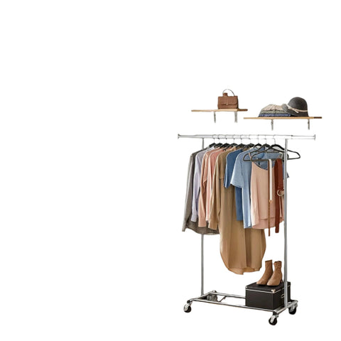 Rootz Clothing Rack on Wheels - Wardrobe Stand - Pull-Out Clothes Rail - Wrinkle-Free Storage - 92-132cm x 160cm x 45.4cm