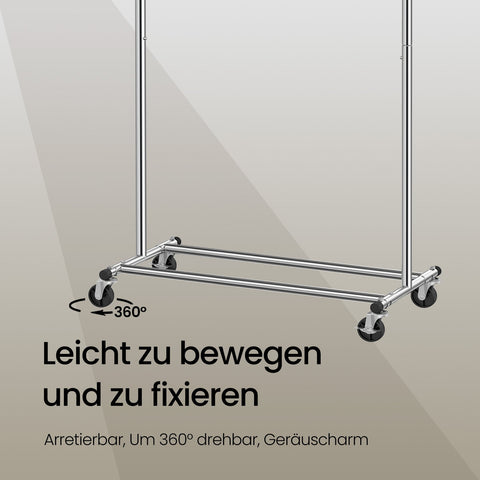 Rootz Clothing Rack on Wheels - Wardrobe Stand - Pull-Out Clothes Rail - Wrinkle-Free Storage - 92-132cm x 160cm x 45.4cm