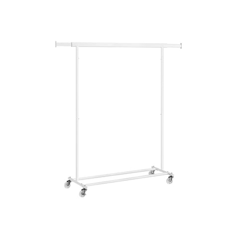 Rootz Classic White Clothes Rack - Garment Stand - Rolling Wardrobe - Steel Construction - PP Wheels - Adjustable Height - 45.4cm x (92-132)cm x 160cm - Lightweight - Easy Assembly - Max. Load 90kg