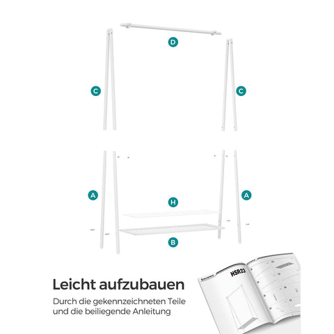 Rootz White Steel Clothes Rack - Garment Rack - Clothing Stand - Heavy Duty - Space Saving - Easy Assembly - 33.5cm x 92.5cm x 153cm