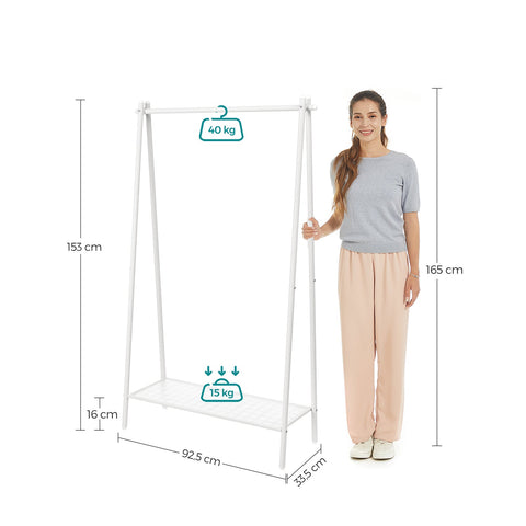 Rootz White Steel Clothes Rack - Garment Rack - Clothing Stand - Heavy Duty - Space Saving - Easy Assembly - 33.5cm x 92.5cm x 153cm