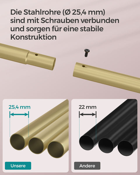 Rootz Clothes Rail on Wheels - Garment Rack - Rolling Clothes Stand - Gold Shelf - Steel - 40.5cm x 91cm x 158cm