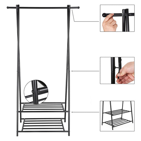 Rootz Clothes Rack - Coat Stand - Garment Rack - Steel Tubes - Space Saving - Easy Assembly - 87.5cm x 155cm x 41cm