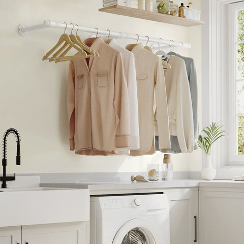 Rootz Wardrobe Rail - Steel Clothes Rack - Clothing Organizer - Cloud White - 30.4cm x 170cm x 7cm