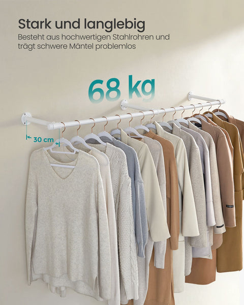 Rootz Wardrobe Rail - Steel Clothes Rack - Clothing Organizer - Cloud White - 30.4cm x 170cm x 7cm