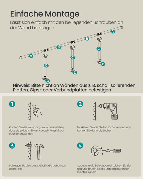 Rootz Wardrobe Rail - Steel Clothes Rack - Clothing Organizer - Cloud White - 30.4cm x 170cm x 7cm