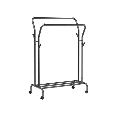 Rootz Garment Rack – Mobile Clothes Stand – Clothing Organizer – Black Steel Frame – 120cm x 45cm x 160cm