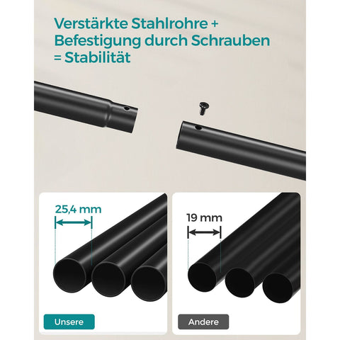 Rootz Garment Rack – Mobile Clothes Stand – Clothing Organizer – Black Steel Frame – 120cm x 45cm x 160cm