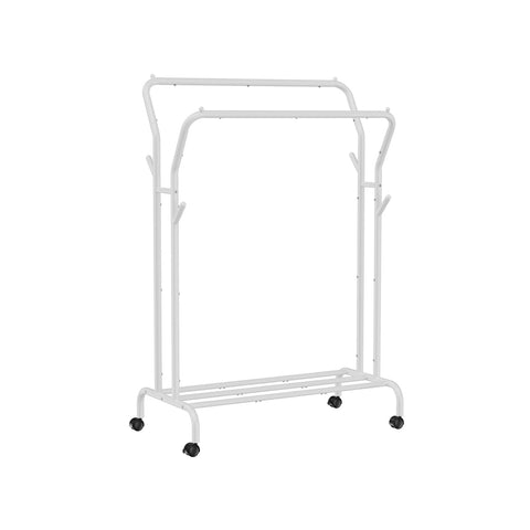 Rootz Clothes Rack with Wheels - Garment Rack - Rolling Rack - 2-tiered - White - 90cm x 40cm x 160cm