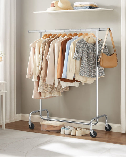 Rootz Clothes Rack - Garment Rack - Clothing Stand - Chrome Plated Iron Tube - 110-150cm x 160cm x 45cm - Silvery - 130kg Load Capacity