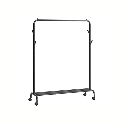 Rootz Steel Clothes Rack - Rolling Garment Rack - Wardrobe Organizer - 41cm x 103.5cm x 155cm - Heavy Duty - Black