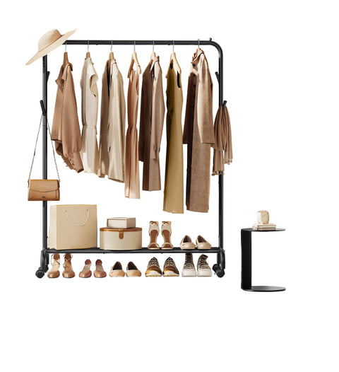 Rootz Clothing Staircase on Rolls - Garment Rack - Clothes Organizer - Black Steel - 41cm x 103.5cm x 155cm