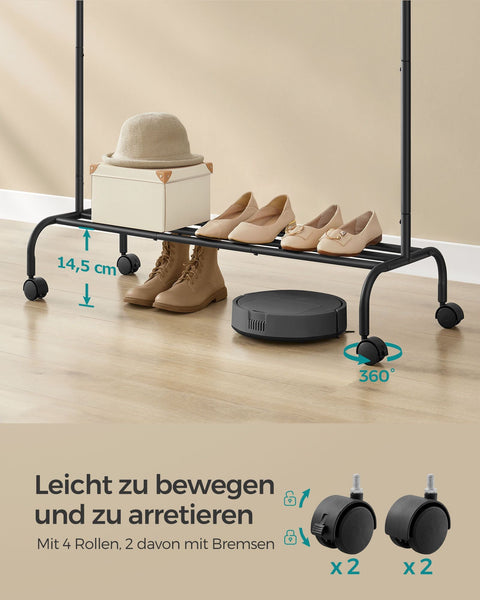 Rootz Clothing Staircase on Rolls - Garment Rack - Clothes Organizer - Black Steel - 41cm x 103.5cm x 155cm