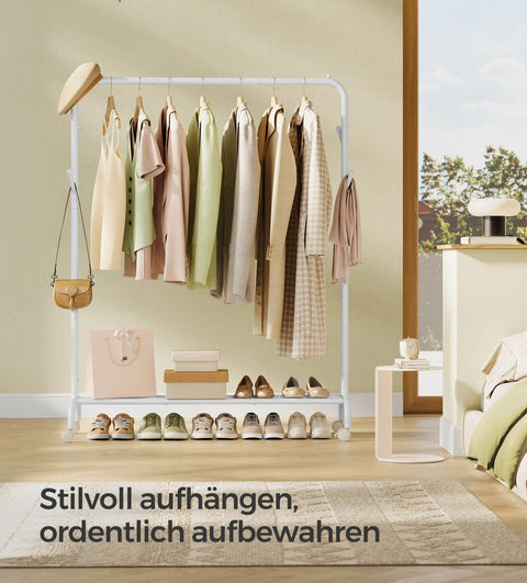 Rootz Mobile Clothes Rack - Rolling Garment Stand - Portable Wardrobe - Alloy Steel - 103.5cm x 41cm x 155cm - White