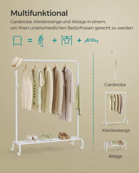Rootz Rolling Clothes Rack - Wardrobe Organizer - Portable Garment Rack - Steel Frame - 41cm x 103.5cm x 155cm