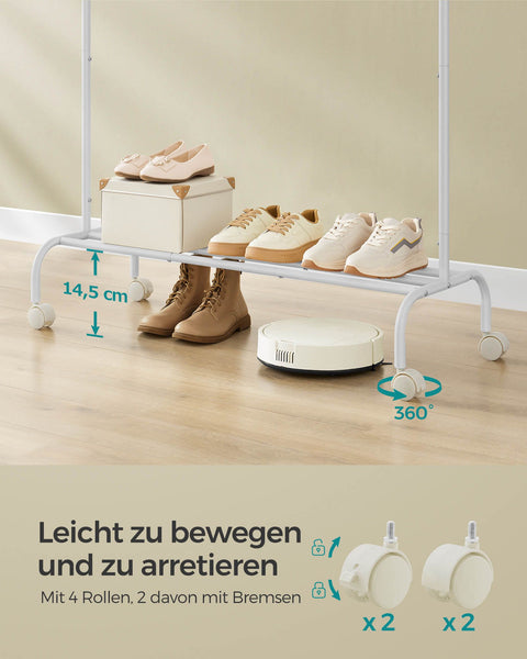 Rootz Rolling Clothes Rack - Wardrobe Organizer - Portable Garment Rack - Steel Frame - 41cm x 103.5cm x 155cm