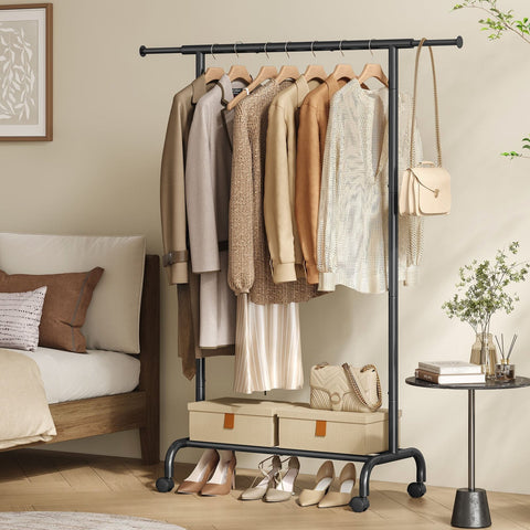 Rootz Adjustable Rolling Clothes Rack - Portable Garment Rack - Coat Rack - Steel & Plastic - 40cm x (83-120)cm x 156cm