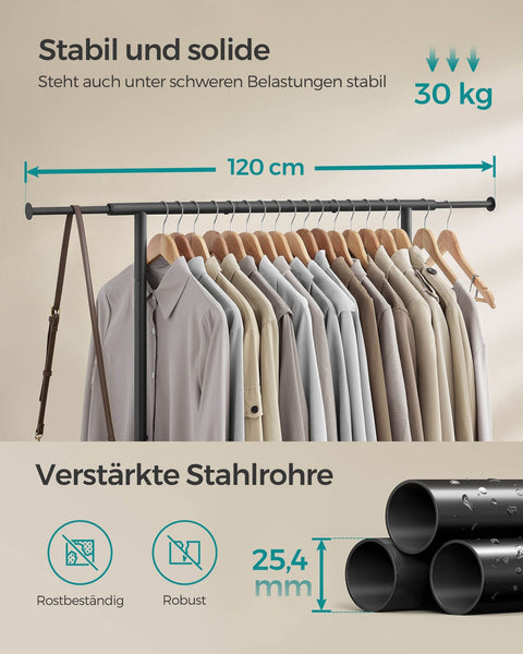 Rootz Clothes Rack on Wheels - Garment Rack - Mobile Wardrobe - 45kg Capacity - Ink Black - 40x(83-120)x156cm