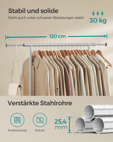 Rootz Adjustable Clothes Rack on Wheels - Garment Rack - Rolling Wardrobe Rack - Steel and Plastic - 40cm x (83-120cm) x 156cm - 2.9kg