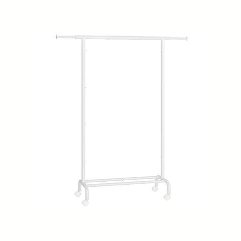 Rootz Clothes Rack on Wheels - Rolling Garment Rack - Mobile Wardrobe - 45kg Capacity - White - 40cm x (83-120)cm x 156cm