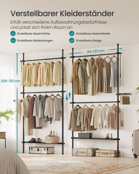 Rootz Clothes Rack - Garment Rail - Coat Stand - Space-Saving Design - 33.5 x (84-123) x (208-310) cm - Matte Black