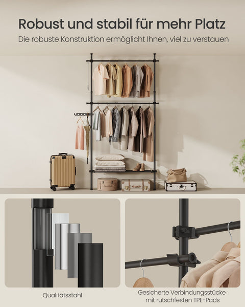 Rootz Clothes Rack - Garment Rail - Coat Stand - Space-Saving Design - 33.5 x (84-123) x (208-310) cm - Matte Black