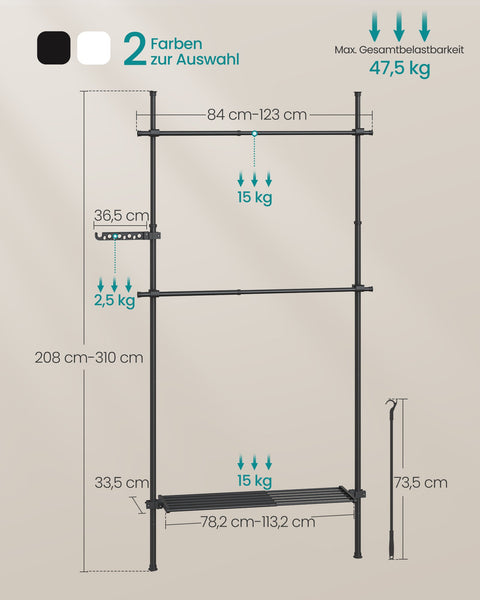 Rootz Clothes Rack - Garment Rail - Coat Stand - Space-Saving Design - 33.5 x (84-123) x (208-310) cm - Matte Black