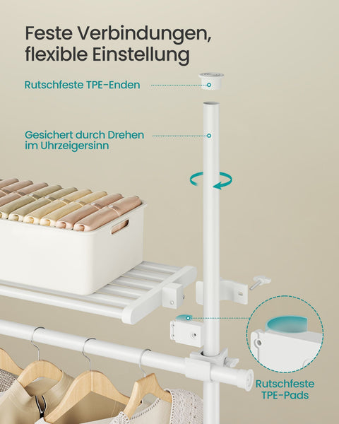 Rootz Floor-to-Ceiling Clothes Rack - Garment Rack - Clothing Stand - Space Saving - 33.5 x (84-123) x (208-310) cm