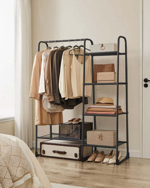 Rootz Clothes Rack - Garment Shelf - Steel Frame - Ink Black - 40cm x 101.7cm x 153.3cm - 5 Tier Wardrobe Stand - 6kg - Max Load 70kg