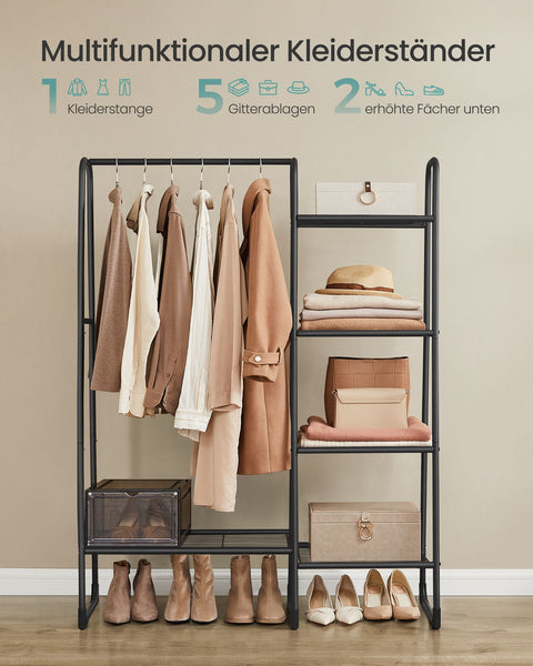 Rootz Clothes Rack - Garment Shelf - Steel Frame - Ink Black - 40cm x 101.7cm x 153.3cm - 5 Tier Wardrobe Stand - 6kg - Max Load 70kg
