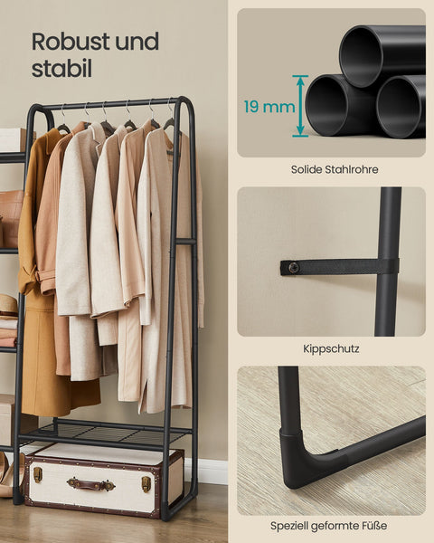 Rootz Clothes Rack with 5 Shelves - Garment Organizer - Wardrobe Rack - Steel Frame - Ink Black - 40cm x 101.7cm x 153.3cm