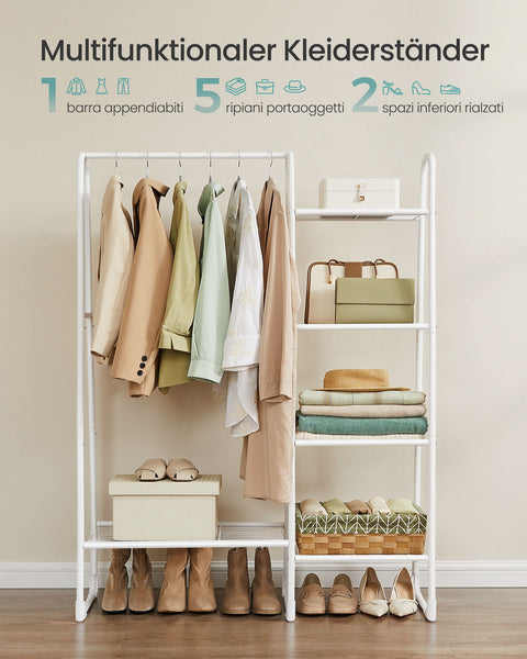 Rootz Garment Rack with 5 Shelves - Clothing Organizer - Steel Frame - Cloud White - 40cm x 101.7cm x 153.3cm - 6kg - 70kg Capacity