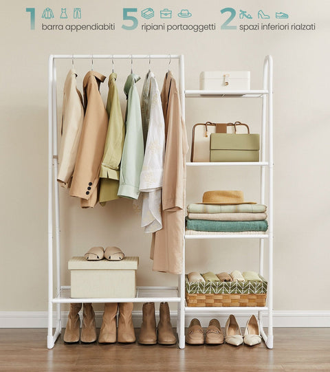 Rootz Clothes Rack - Garment Rack - Storage Rack - Steel Frame - Cloud White - 40cm x 101.7cm x 153.3cm - 70kg Capacity