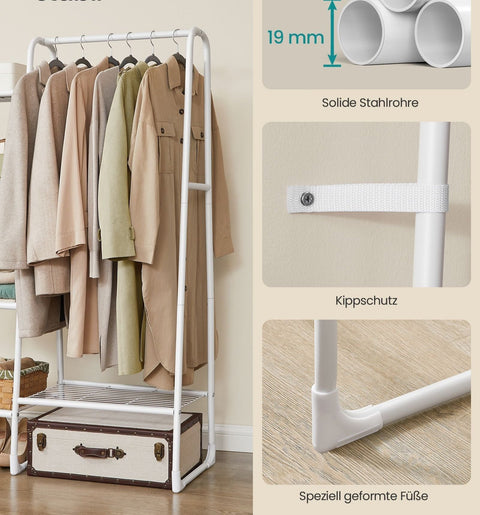 Rootz Clothes Rack - Garment Rack - Storage Rack - Steel Frame - Cloud White - 40cm x 101.7cm x 153.3cm - 70kg Capacity