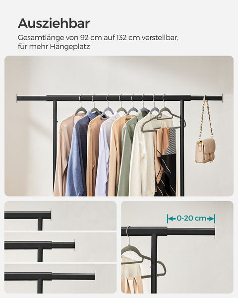 Rootz Extendable Clothes Rack - Coat Stand - Garment Rack - Iron Pipe - Wrinkle-Free Storage Solution - (92-132)cm x 45.4cm x 160cm