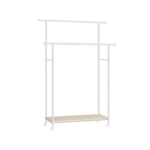 Rootz Clothes Rack with Wheels - Garment Rack - Rolling Wardrobe - Steel Chipboard - Natural Beige Cloud White - 39.6cm x 98.5cm x 156.8cm - Heavy Duty - Easy Assembly - Mobile Storage Solution