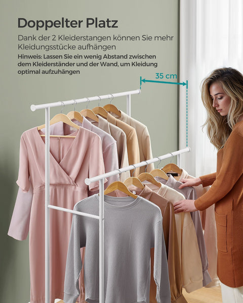 Rootz Clothes Rack with Wheels - Garment Rack - Rolling Wardrobe - Steel Chipboard - Natural Beige Cloud White - 39.6cm x 98.5cm x 156.8cm - Heavy Duty - Easy Assembly - Mobile Storage Solution