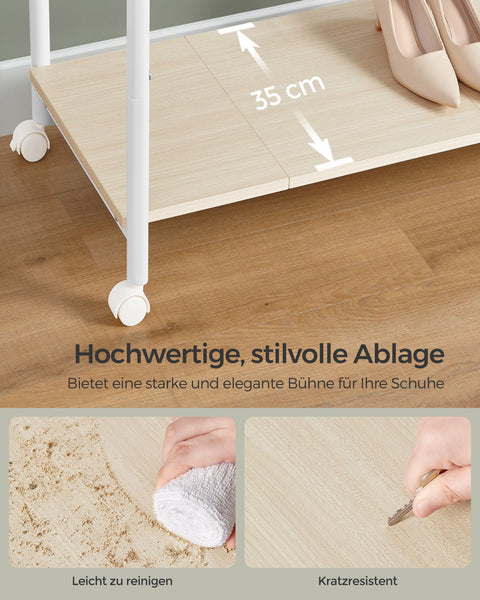 Rootz Clothes Rack on Wheels - Garment Organizer - Rolling Wardrobe - Durable Steel - 39.6 x 98.5 x 156.8 cm - White- Brown