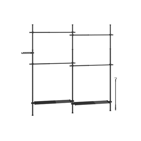 Rootz Adjustable Clothes Rack - Garment Organizer - Matte Black Hanger Stand - Steel & Plastic - 33.5 x (162-238) x (208-310) cm