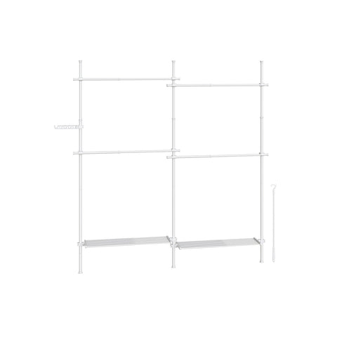 Rootz Clothes Rack - Garment Stand - Wardrobe Organizer - Adjustable Height - 33.5 x (162-238) x (208-310) cm - Matt White Finish