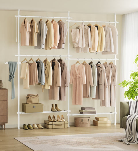 Rootz Clothes Rack - Garment Stand - Wardrobe Organizer - Adjustable Height - 33.5 x (162-238) x (208-310) cm - Matt White Finish