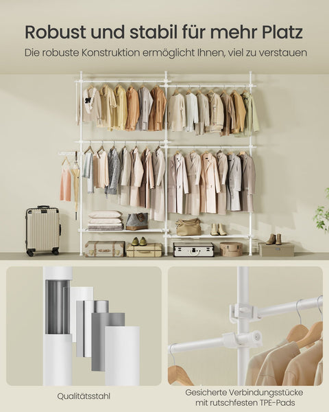 Rootz Clothes Rack - Garment Stand - Wardrobe Organizer - Adjustable Height - 33.5 x (162-238) x (208-310) cm - Matt White Finish