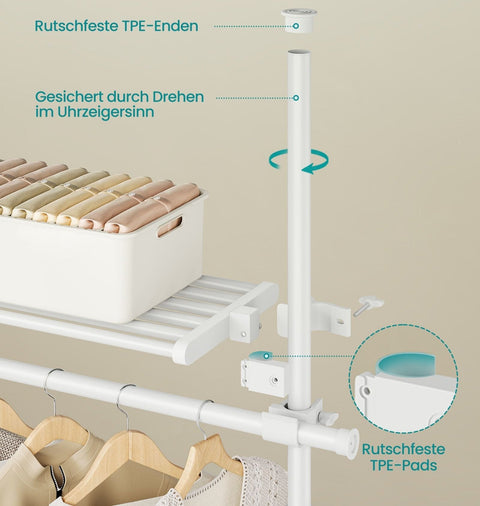 Rootz Clothes Rack Ceiling High - Garment Organizer - Hanging Wardrobe - Steel Frame - Adjustable Dimensions - 33.5cm x (240-353)cm x (208-310)cm